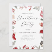 Rode Waterverf Lijst kerstfeest Kaart (Voorkant)