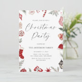 Rode Waterverf Lijst kerstfeest Kaart (Staand voorkant)