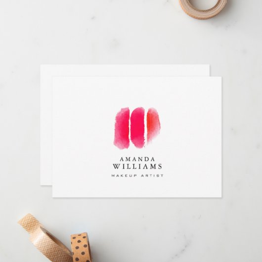 Rode Waterverf Make-up Swatches Platte Notecard Notitiekaartje (Voorkant / Achterkant in situ)