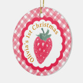 Rode Waterverf met aardbei, 1 kerst Keramisch Ornament (Links)