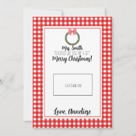 Rode Waterverf met kerstcadeautje voor leraar, Kaa Bedankkaart