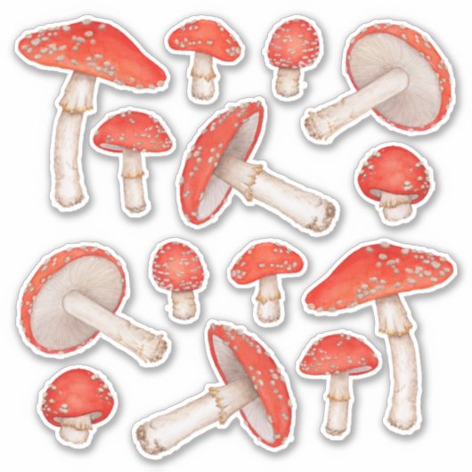 Rode Waterverf paddenstoelen Sticker (Voorkant)