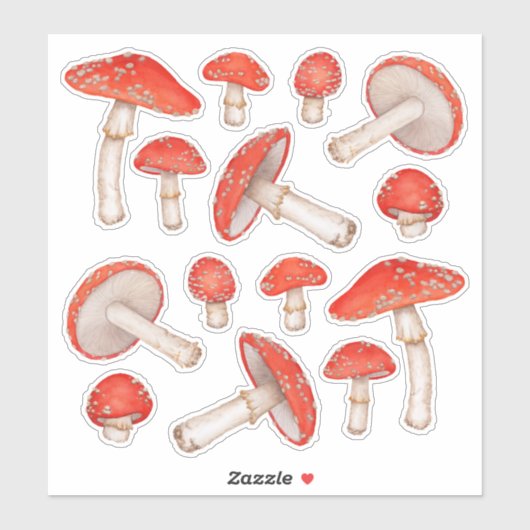 Rode Waterverf paddenstoelen Sticker (Vel)