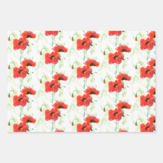 Rode waterverf papaver inpakpapier vel (Voorkant 2)