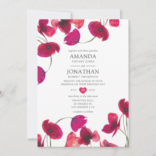 Rode Waterverf papaverhuwelijk Kaart (Voorkant)