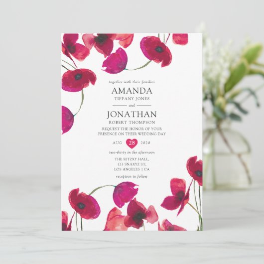 Rode Waterverf papaverhuwelijk Kaart (Staand voorkant)
