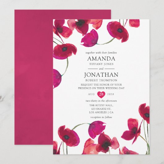 Rode Waterverf papaverhuwelijk Kaart (Voorkant / Achterkant)