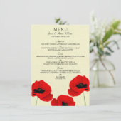 Rode Waterverf Papavers Bloem Bruiloft Collectie Menu (Staand voorkant)