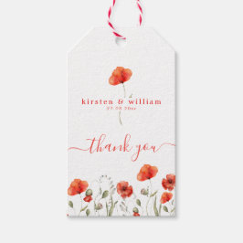 Rode Waterverf papavers, bruiloft bedankt Cadeaulabel