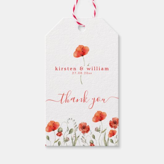 Rode Waterverf papavers, bruiloft bedankt Cadeaulabel (Voorkant)