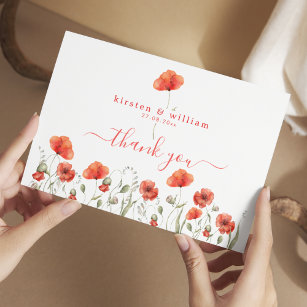 Rode Waterverf papavers, bruiloft Dank je Briefkaa Briefkaart