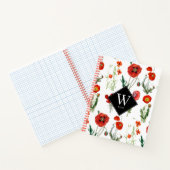 Rode Waterverf Papavers Florals Monogram Notitieboek (Binnen)