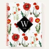 Rode Waterverf Papavers Florals Monogram Notitieboek (Voorkant)