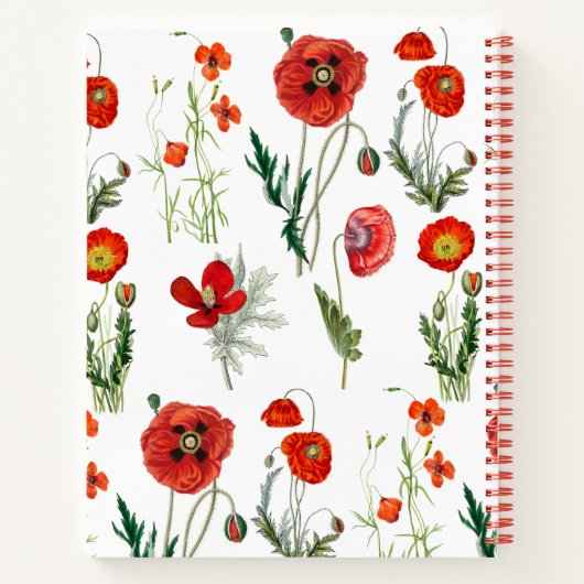 Rode Waterverf Papavers Florals Monogram Notitieboek (Achterkant)