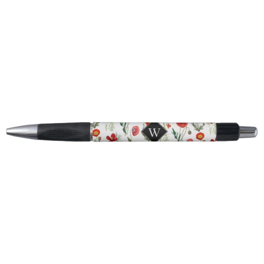 Rode Waterverf Papavers Florals Monogram Pen (Voorkant)
