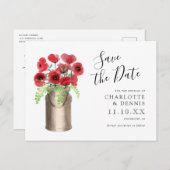 Rode waterverf papavers melkkluis opslaan de datum briefkaart (Voorkant / Achterkant)