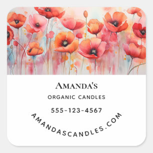 Rode Waterverf Papavers op een Zakelijk Veld Vierkante Sticker