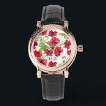 rode Waterverf papavers op maat Horloge<br><div class="desc">rode waterverf papaverpatroon.</div>
