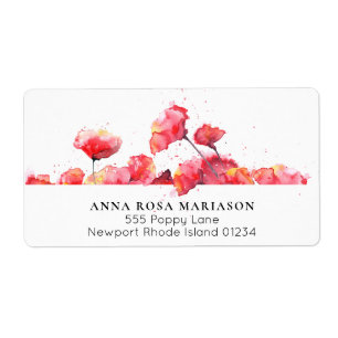 *~* Rode Waterverf papavery moderne Floral Shippin Etiket