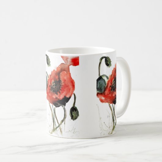 Rode waterverf papaverzaad koffiemok (Voorkant rechts)