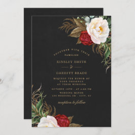 Rode Waterverf pinda's Floral Black Gold Wedding Kaart