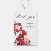 Rode Waterverf pioen bruiloft dank u Cadeaulabel (Voorkant)