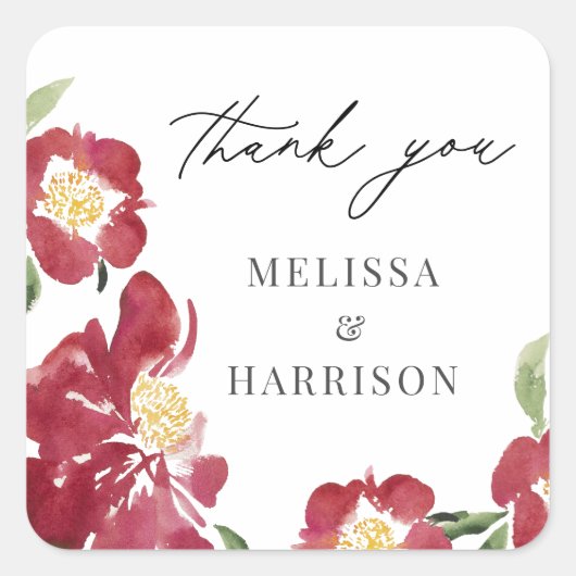 Rode Waterverf pioen bruiloft dank u Vierkante Sticker (Voorkant)