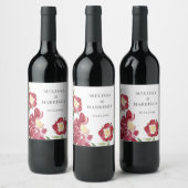 Rode Waterverf pioen bruiloft dank u Wijn Etiket (Flessen)