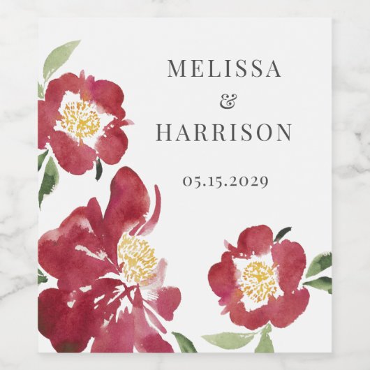 Rode Waterverf pioen bruiloft dank u Wijn Etiket (Enkel label)