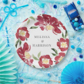 Rode Waterverf Pioen Bruiloft Papieren Bordje (Feest)