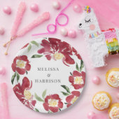 Rode Waterverf Pioen Bruiloft Papieren Bordje (Feest)