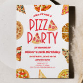 Rode Waterverf Pizza Feest Verjaardagsfeest Kaart