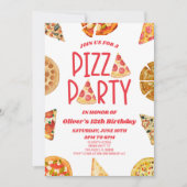 Rode Waterverf Pizza Party Verjaardagsfeest Kaart (Voorkant)