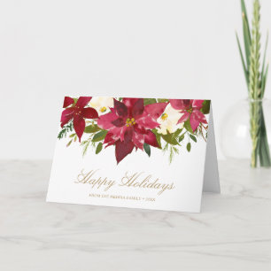 Rode Waterverf Poinsettia Bloemige Elegante Kerstm Feestdagen Kaart