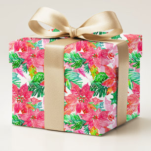 Rode Waterverf Poinsettia Kerst Bloemstuk Cadeaupapier