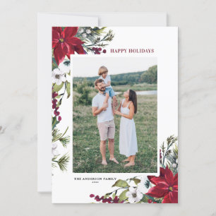 Rode Waterverf Poinsettias Botanische foto Feestdagenkaart