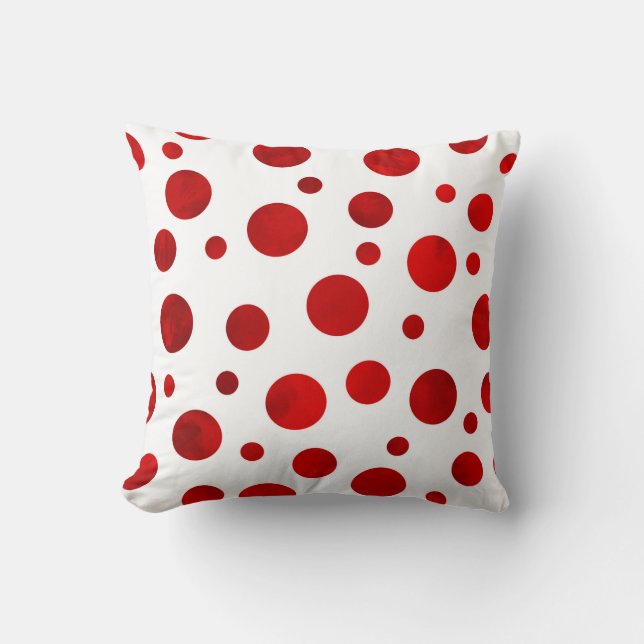 Rode Waterverf Polka Dots Kussen (Voorkant)