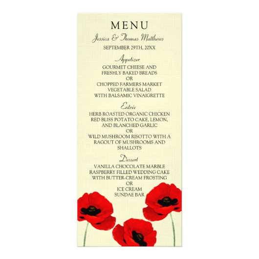 Rode Waterverf Poppies Bloemen Trouwmenu Reclamekaart (Voorkant)