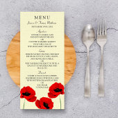 Rode Waterverf Poppies Bloemen Trouwmenu Reclamekaart