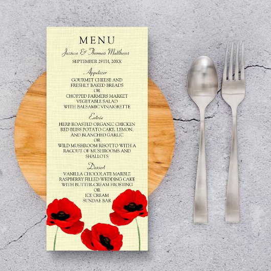 Rode Waterverf Poppies Bloemen Trouwmenu Reclamekaart
