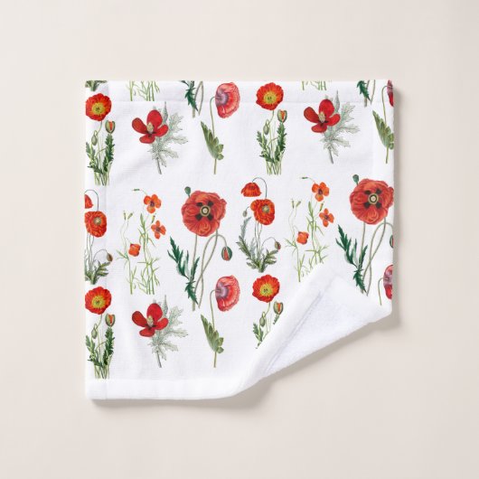 Rode Waterverf Poppies Florals Aangepaste naam Bad Handdoek (Wasdoekje)