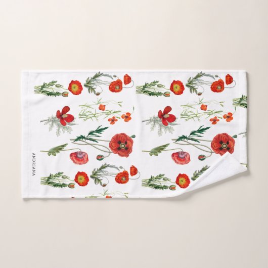 Rode Waterverf Poppies Florals Aangepaste naam Bad Handdoek (Handdoek)