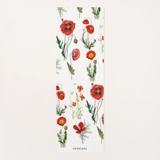 Rode Waterverf Poppies Florals Aangepaste naam Yogamat (Voorkant)