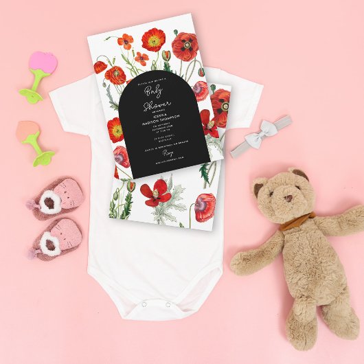 Rode Waterverf Poppies Florals Baby shower Kaart