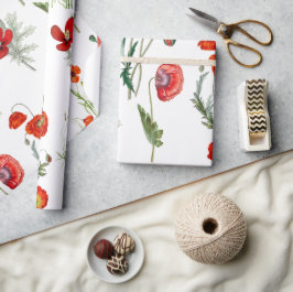 Rode Waterverf Poppies Florals Cadeaupapier