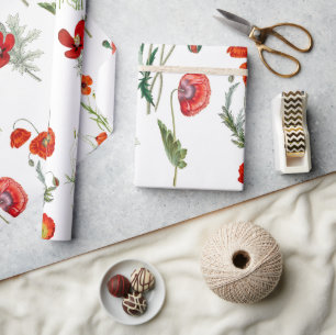 Rode Waterverf Poppies Florals Cadeaupapier