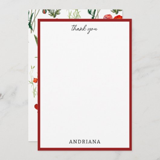 Rode Waterverf Poppies Florals Dank u Bedankkaart (Voorkant / Achterkant)