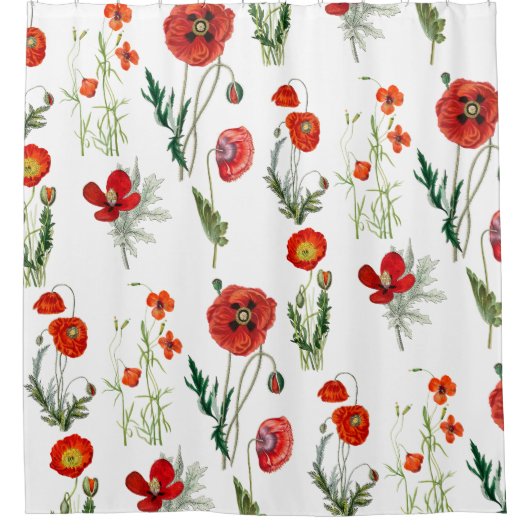 Rode Waterverf Poppies Florals Douchegordijn (Voorkant)