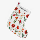 Rode Waterverf Poppies Florals Grote Kerstsok (Voorkant (Hangend))