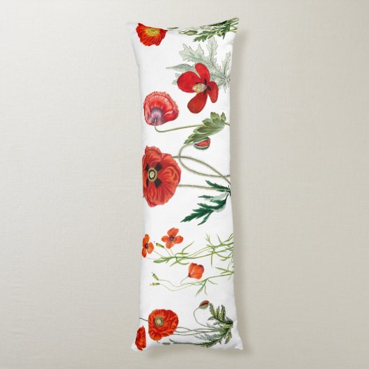 Rode Waterverf Poppies Florals Lichaamskussen (Achterkant (Verticaal))